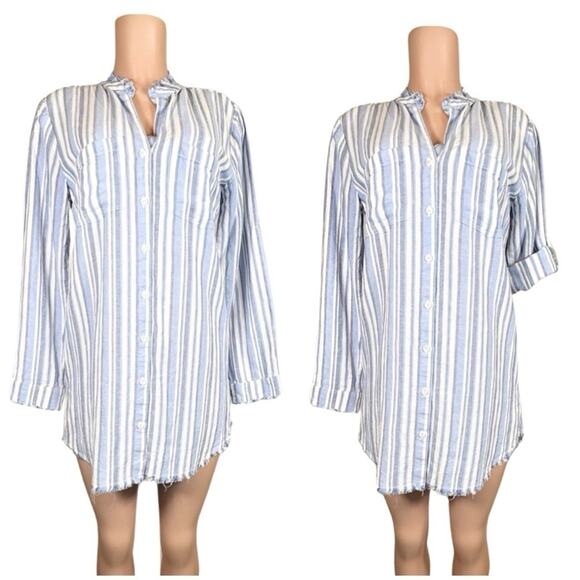 Anthropology Cloth & Stone Blue & White Stripe Frayed Hem Denim Dress SZ S $139 - Picture 4 of 16